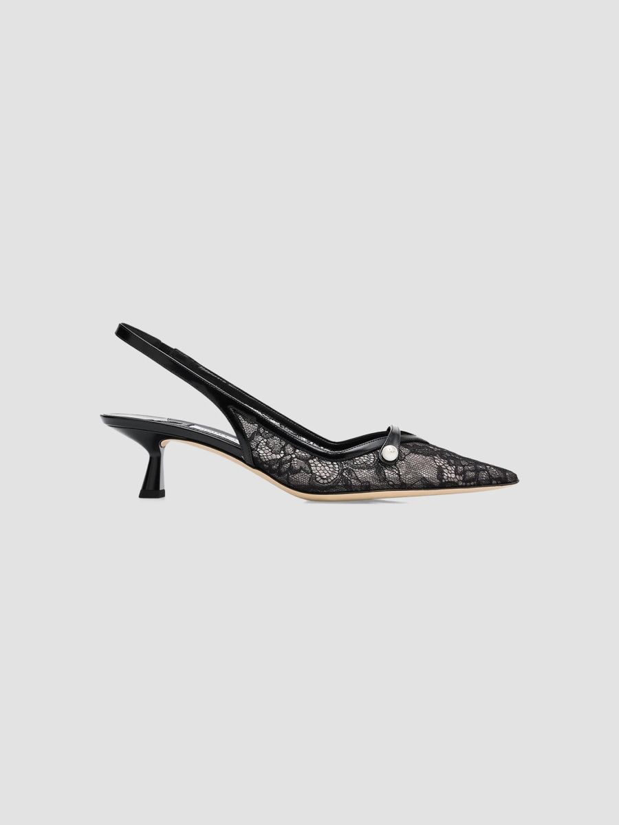 Jimmy Choo Women's Amita 45MM Lace Slingback Pumps - Black - Size 12