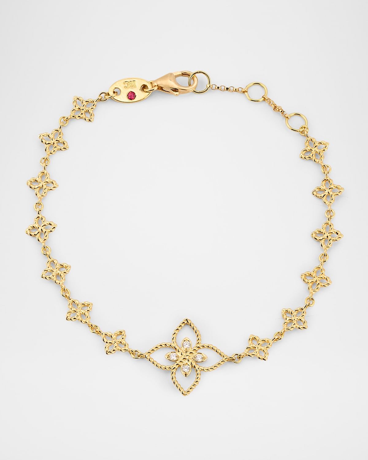 18K Yellow Gold Principessa Diamond Flower Chain Bracelet