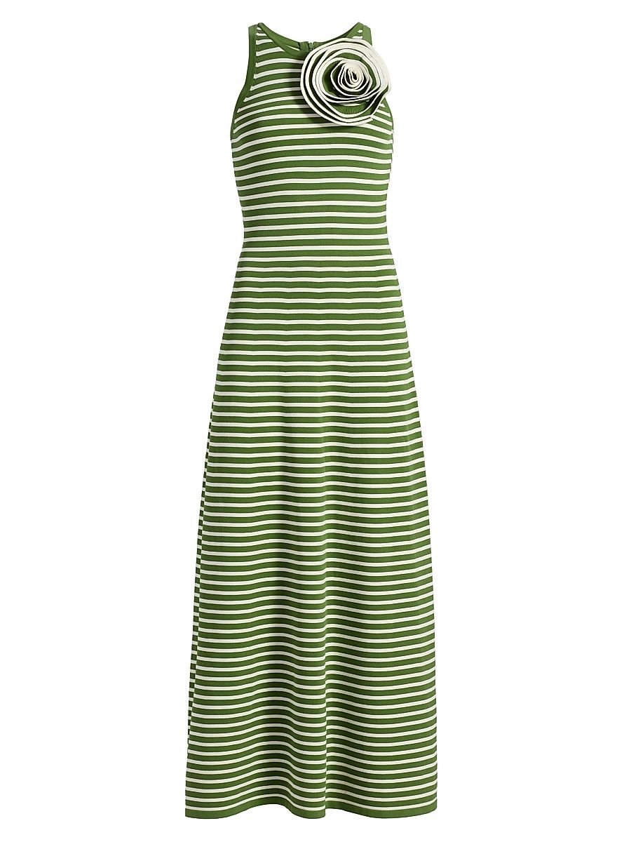 Women's Rosette Striped Sleeveless Maxi Dress - Cactus Multi - Size XL