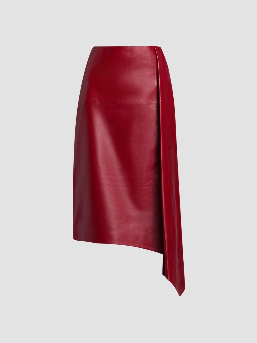 Co Women's Scarf Pleat Leather Skirt - Cherry - Size 4
