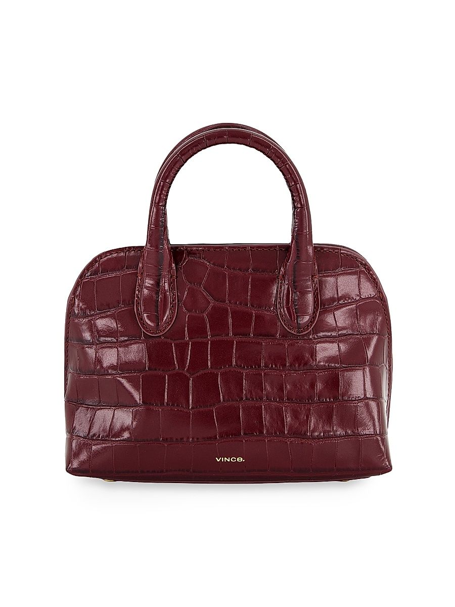 Women's Mini Delphine Croc-Embossed Leather Top Handle Bag - Bordeaux