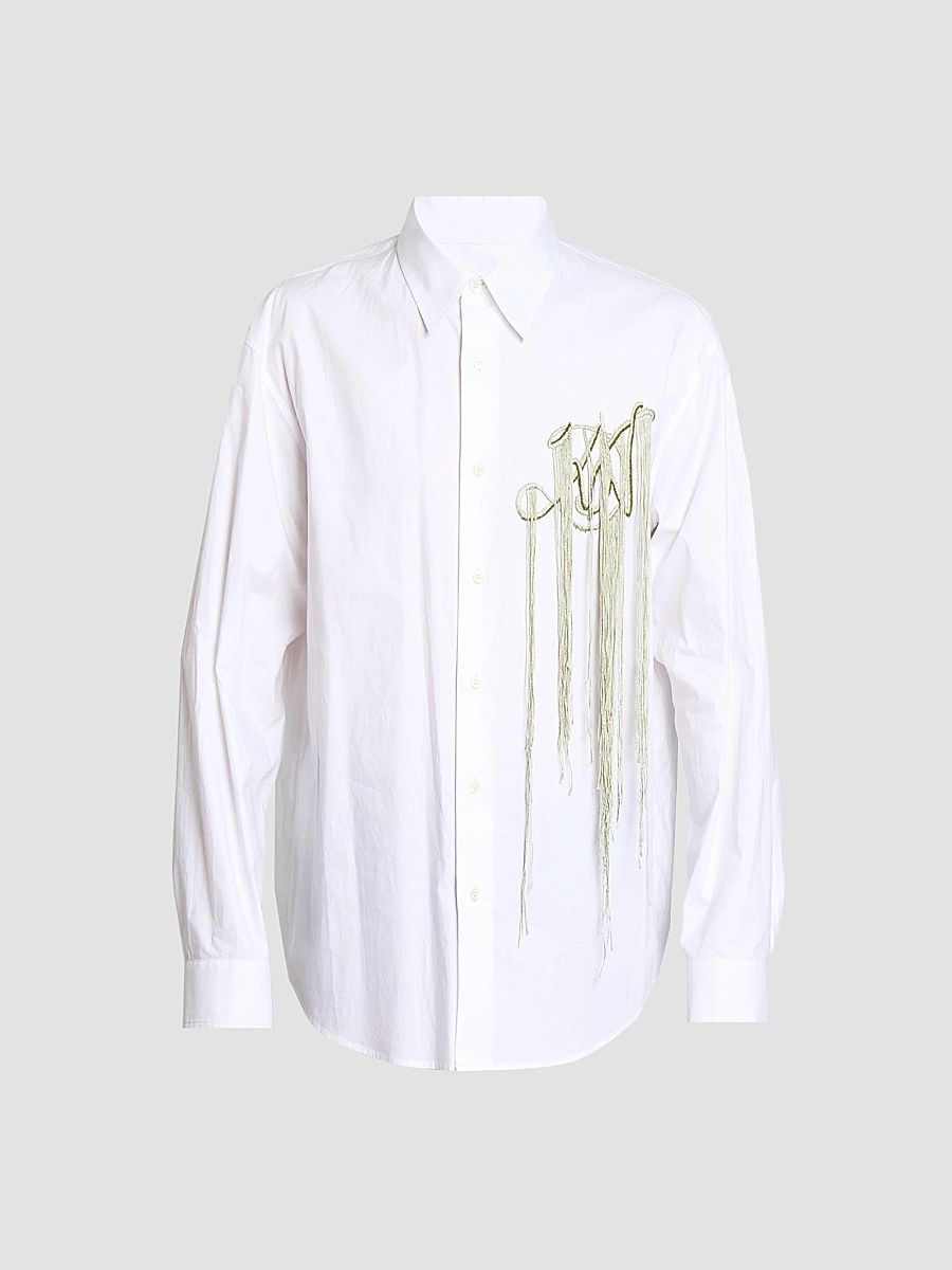 Men's Caper Embellished Cotton Poplin Shirt - White - Size 42
