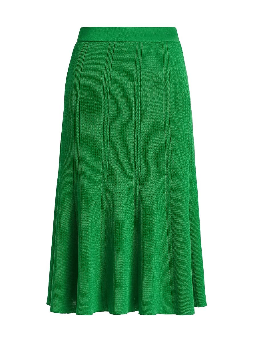 Women's Flared Knitted Knee-Length Skirt - Clover Field - Size XXL