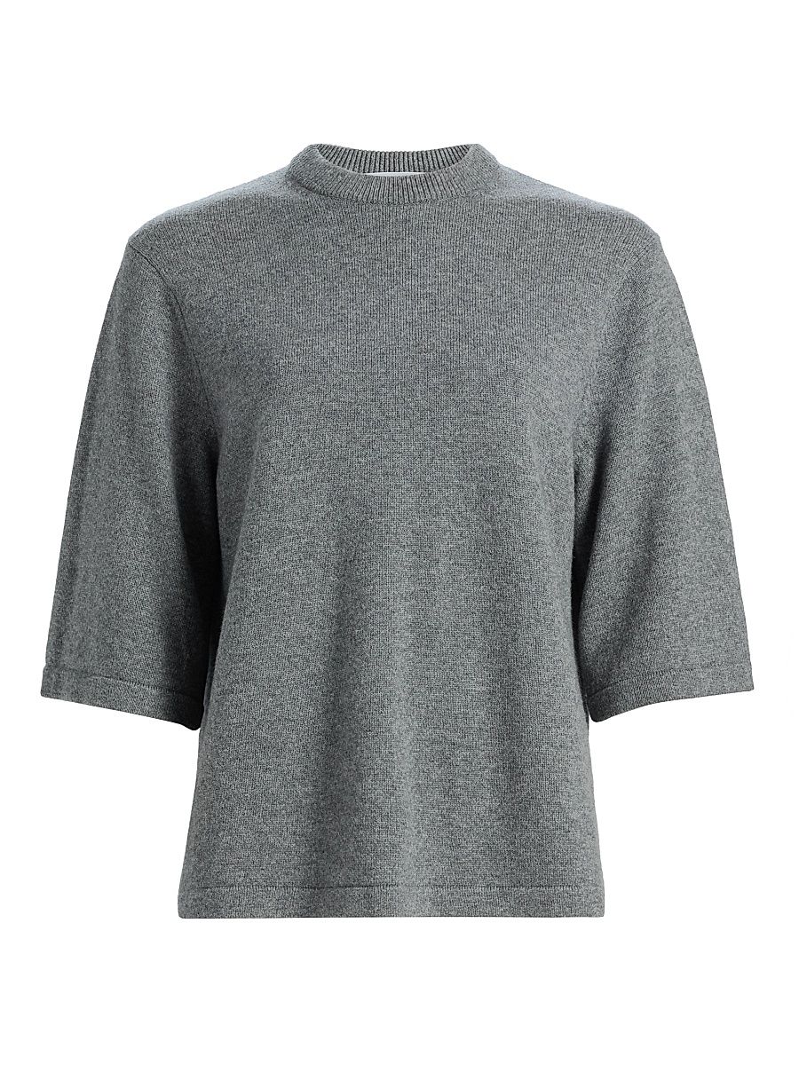 Women's Cashmere Elbow-Sleeve T-Shirt - Banker Melange - Size Large
