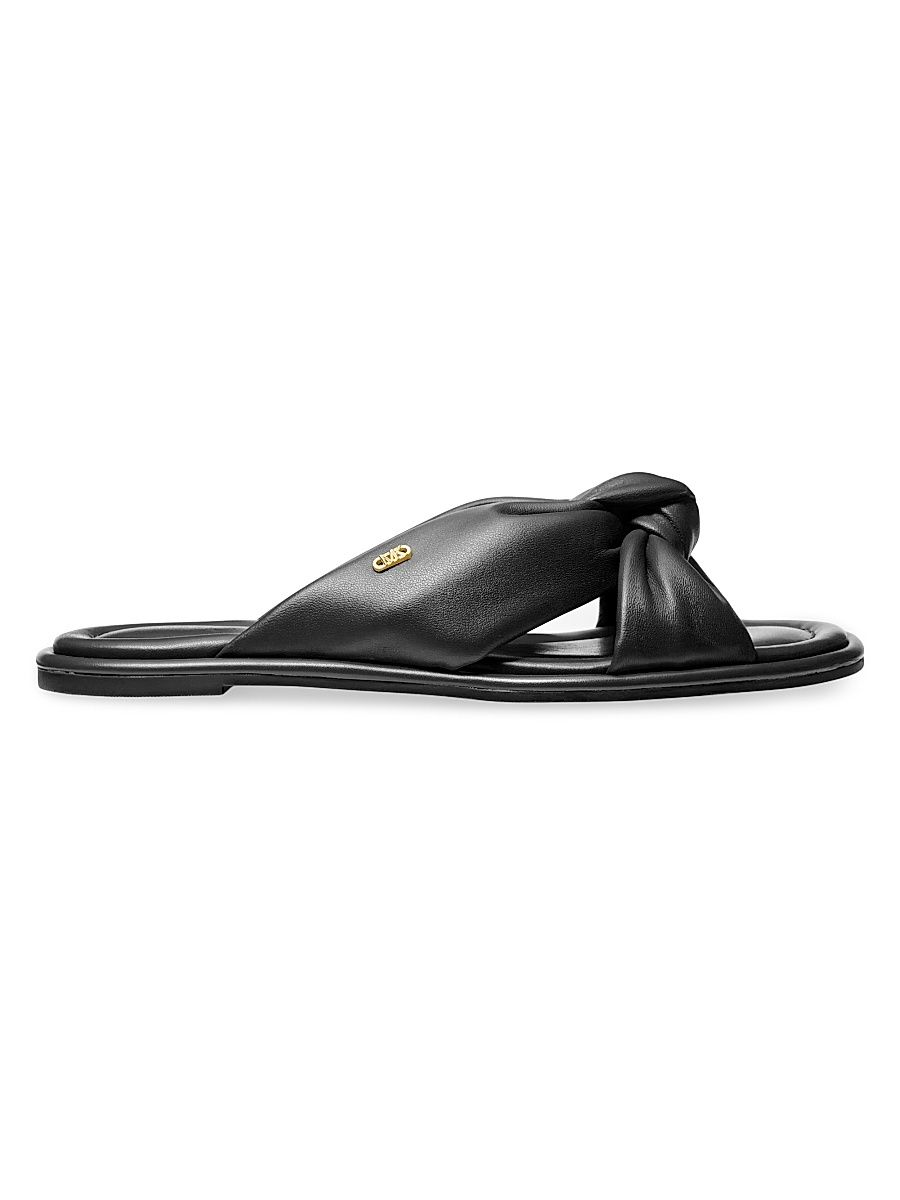 Women's Elena Knotted Leather Flat Sandals - Black - Size 7.5