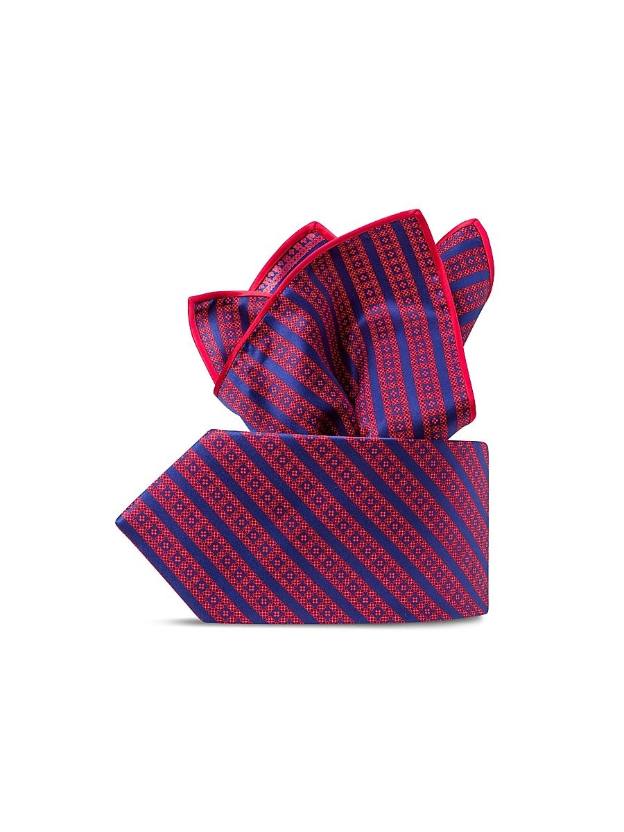 Men's Luxury Silk Tie Set - Red Navy