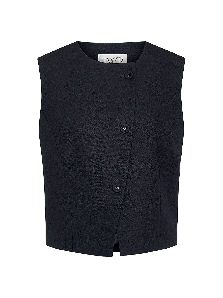 Women's Perry Asymmetric Button Wool Vest - Black - Size Medium