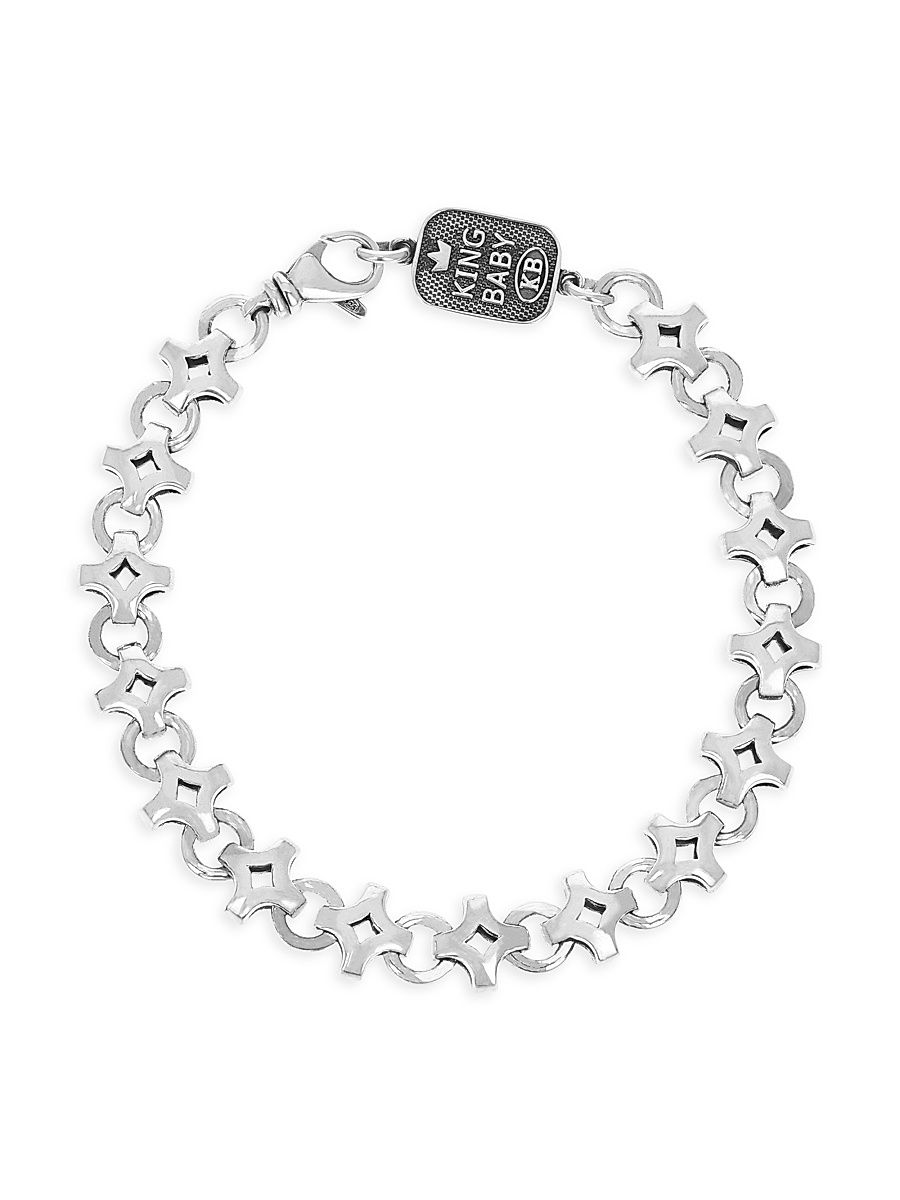 Men's Diamond Link Sterling Silver Bracelet - Silver