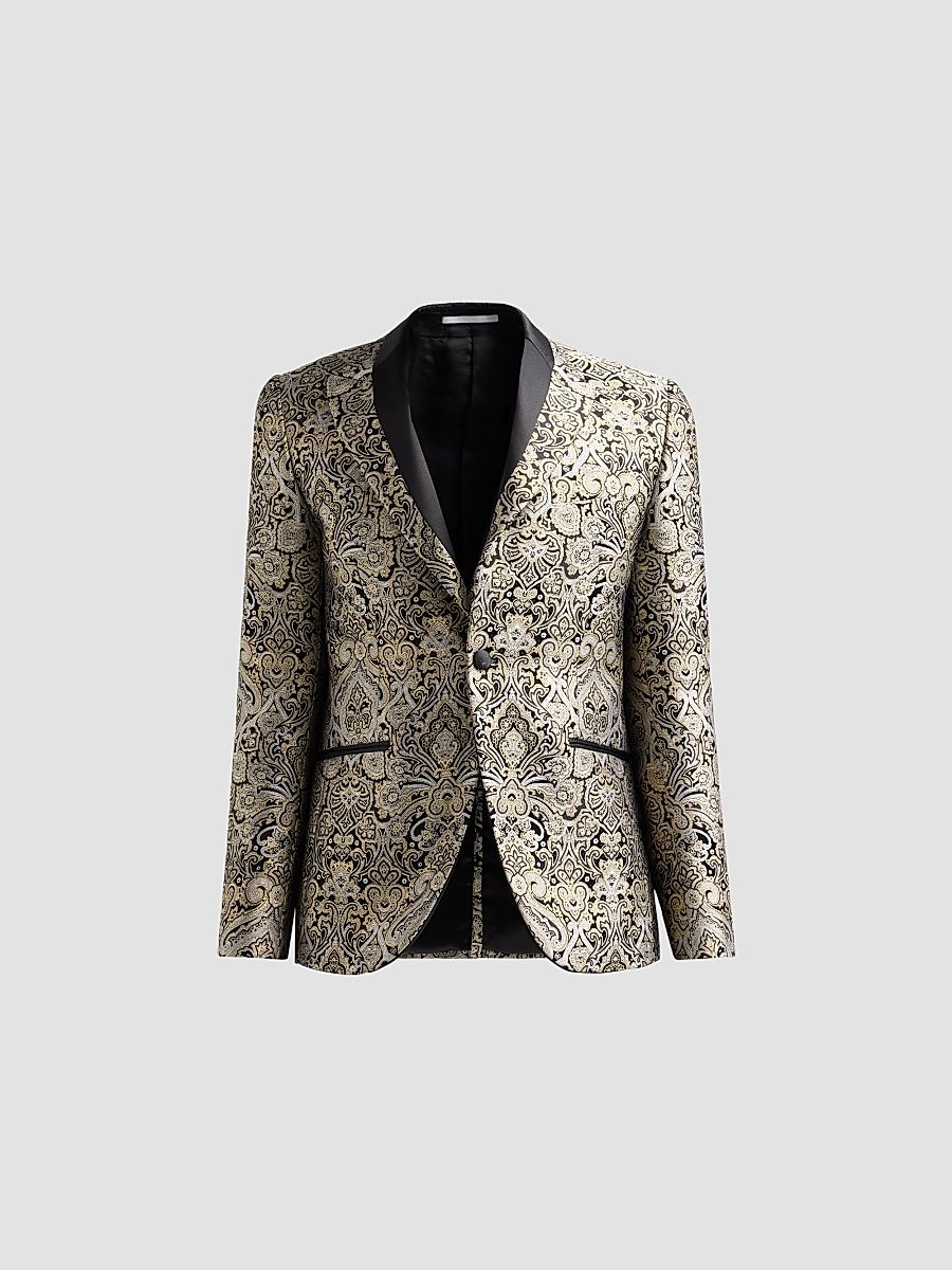 Men's Baroque-Inspired Jacquard Printed Dinner Jacket - Nero - Size 38
