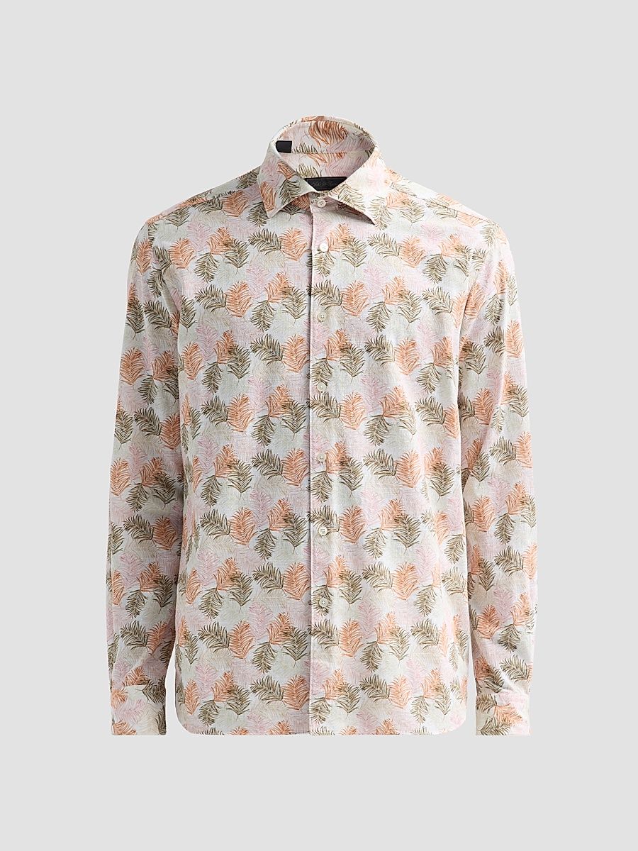Men's COLLECTION Palm Cotton Shirt - Orange - Size XXL