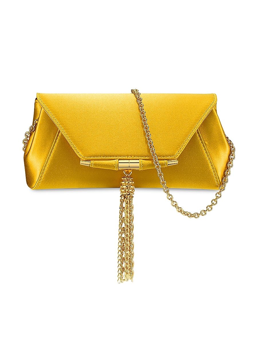 Women's Piper Small Clutch in Satin with Gold Hardware and Tassel - Canary