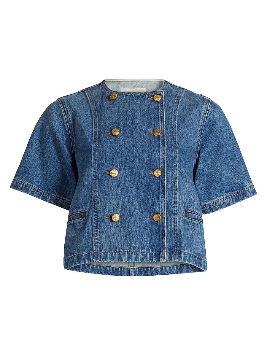 Women's Serge Denim Double-Breasted Jacket - Danube - Size XL