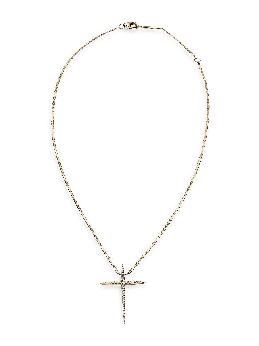 Women's Flawless 14K Yellow Gold & Diamond Spiked Cross Pendant Necklace