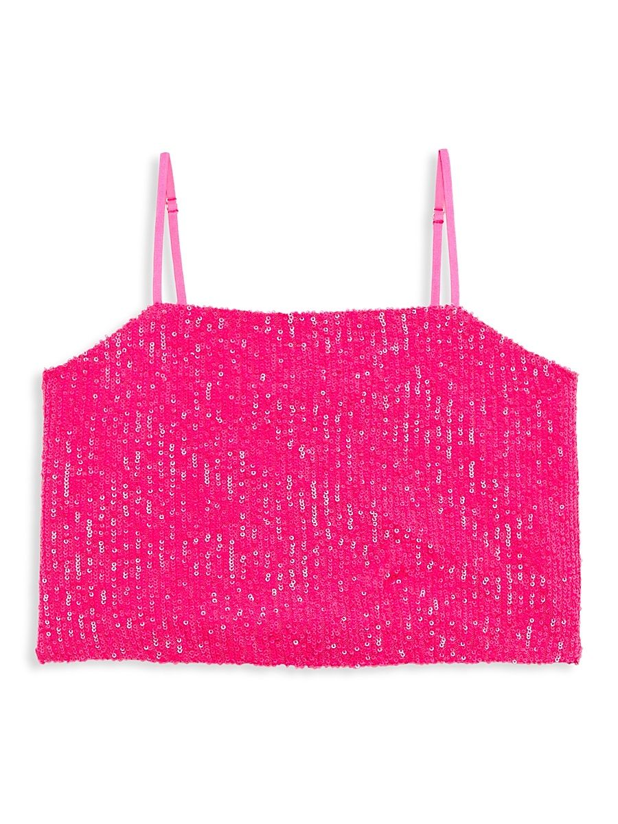 Girl's Taylor Sequined Crop Top - Neon Pink - Size 14