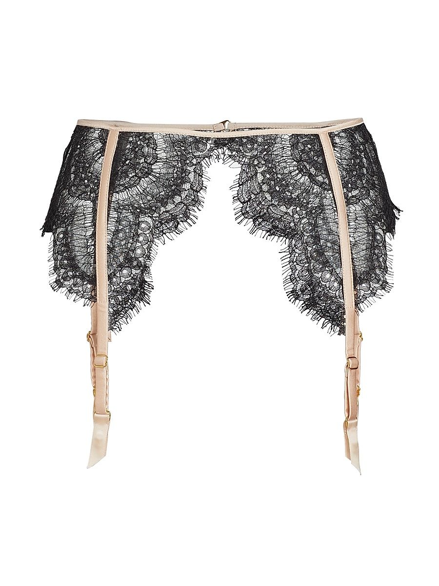 Women's Art Deco Eyelash-Lace Garter - Black - Size Medium