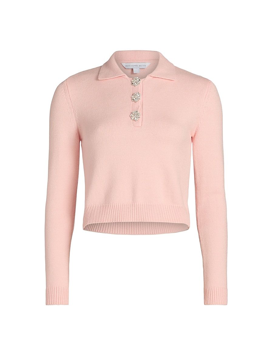 Women's Identity Lilly Embellished Polo Sweater - Pink - Size Medium