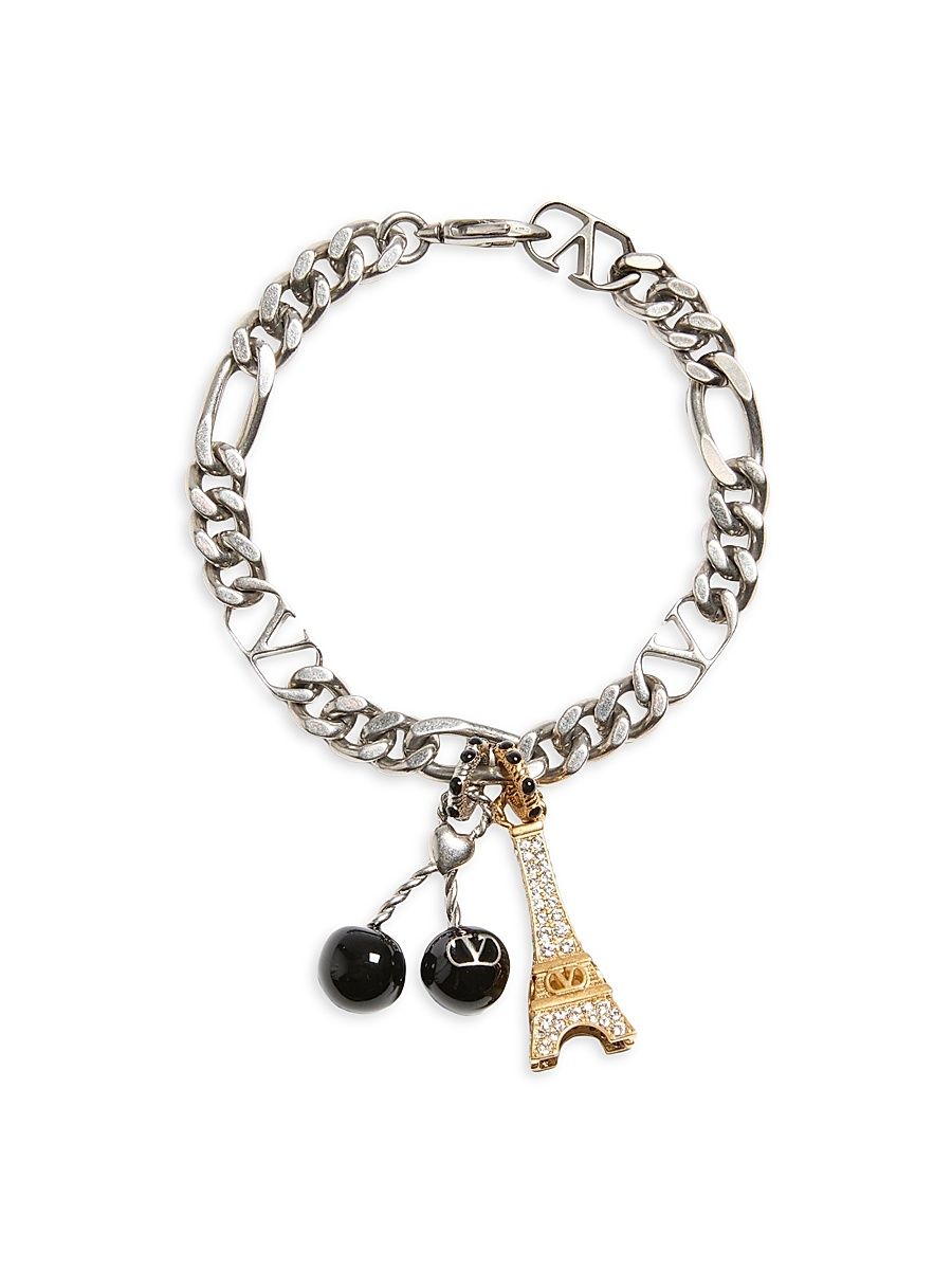 Men's Chez Bracelet in Metal, Enamel, and Swarovski Rhinestones - Palladium - Size Medium
