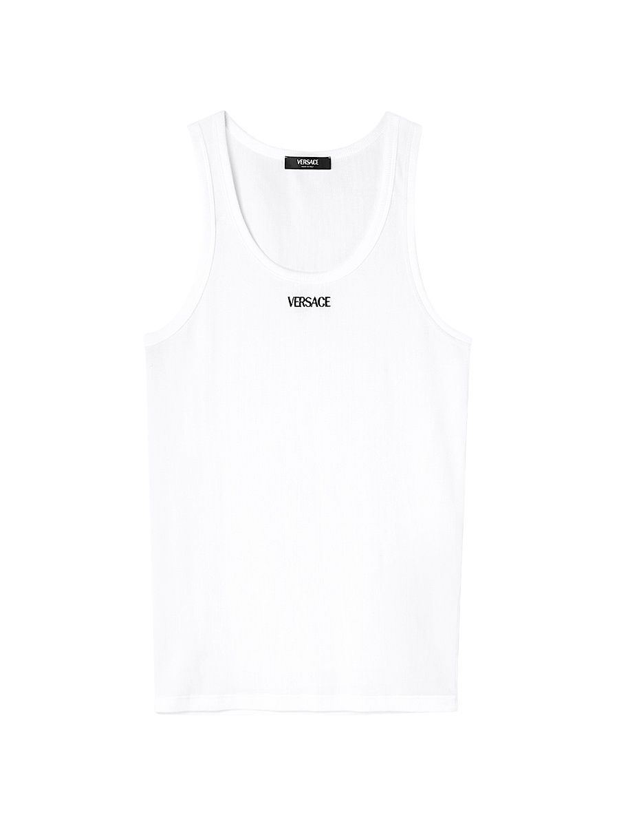 Men's Logo Cotton-Blend Tank - Optical White - Size XL