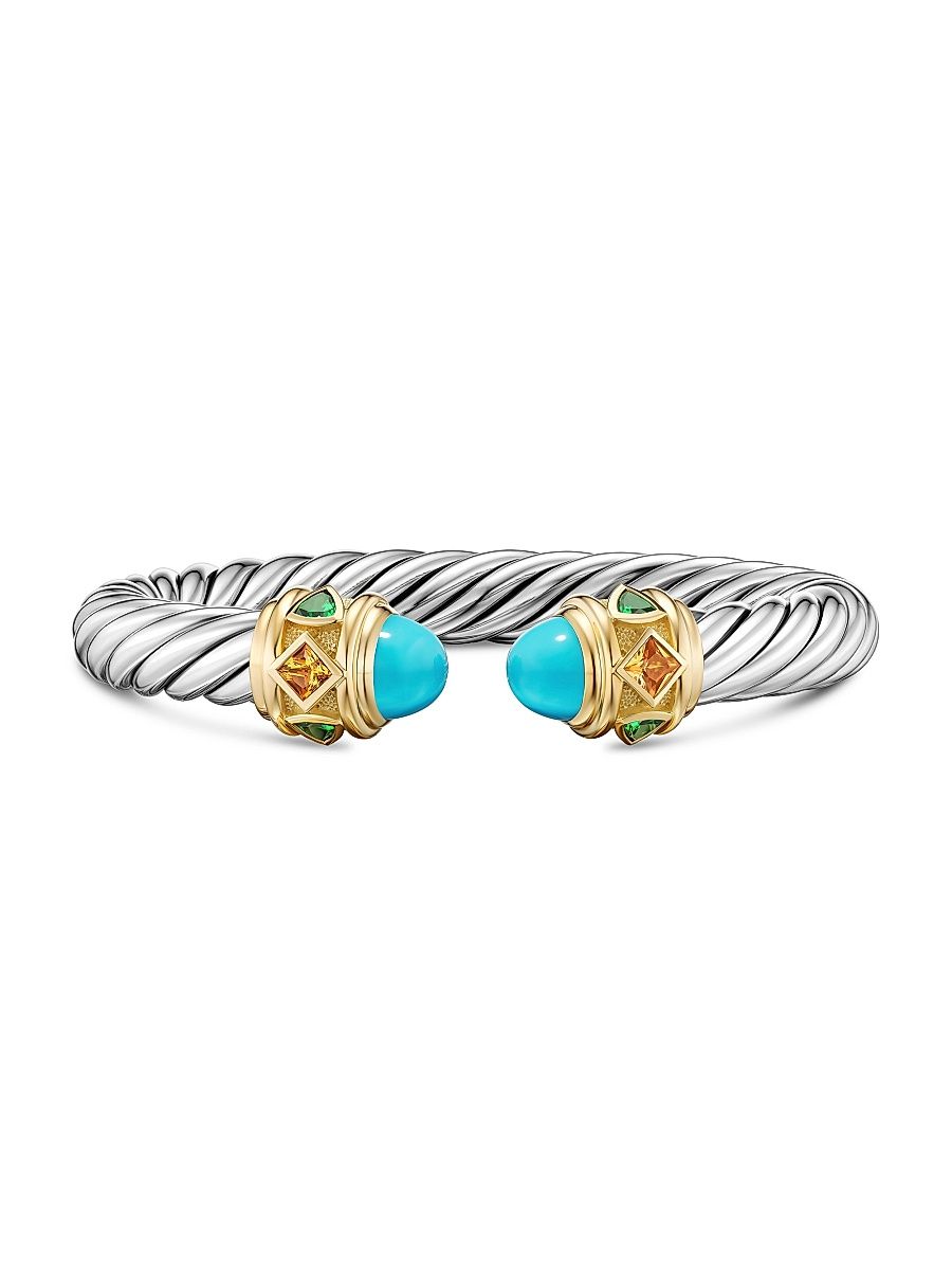 Women's Renaissance Cable Flex Bracelet in Sterling Silver - Reconstituted Turquoise - Size Medium