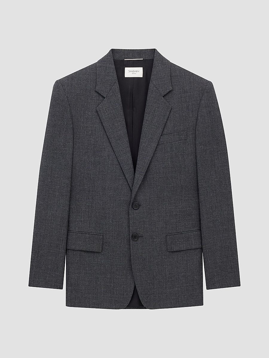 Saint Laurent Men's Single-Breasted Jacket in Wool - Gris Chine - Size 36