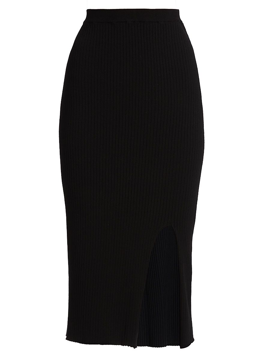 Women's Wide Rib-Knit Pencil Skirt - Black - Size Small