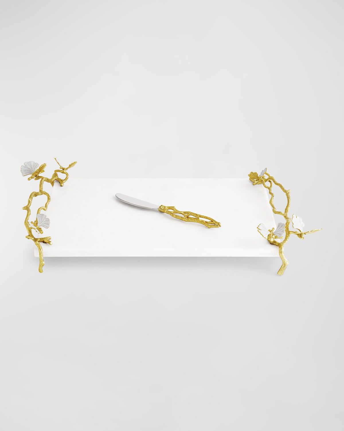 Butterfly Ginkgo White & Gold Cheeseboard With Spreader