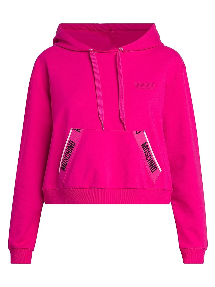 Women's Stretch-Cotton Cropped Hoodie - Fuchsia - Size Medium