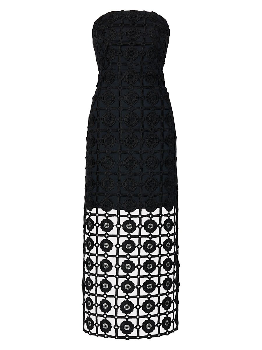 Women's Kait Strapless Tiled Lace Midi-Dress - Black - Size 12