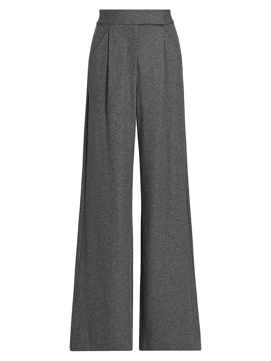 Women's Marbeau Pleated Wool-Blend Wide-Leg Pants - Medium Heather Grey - Size 16