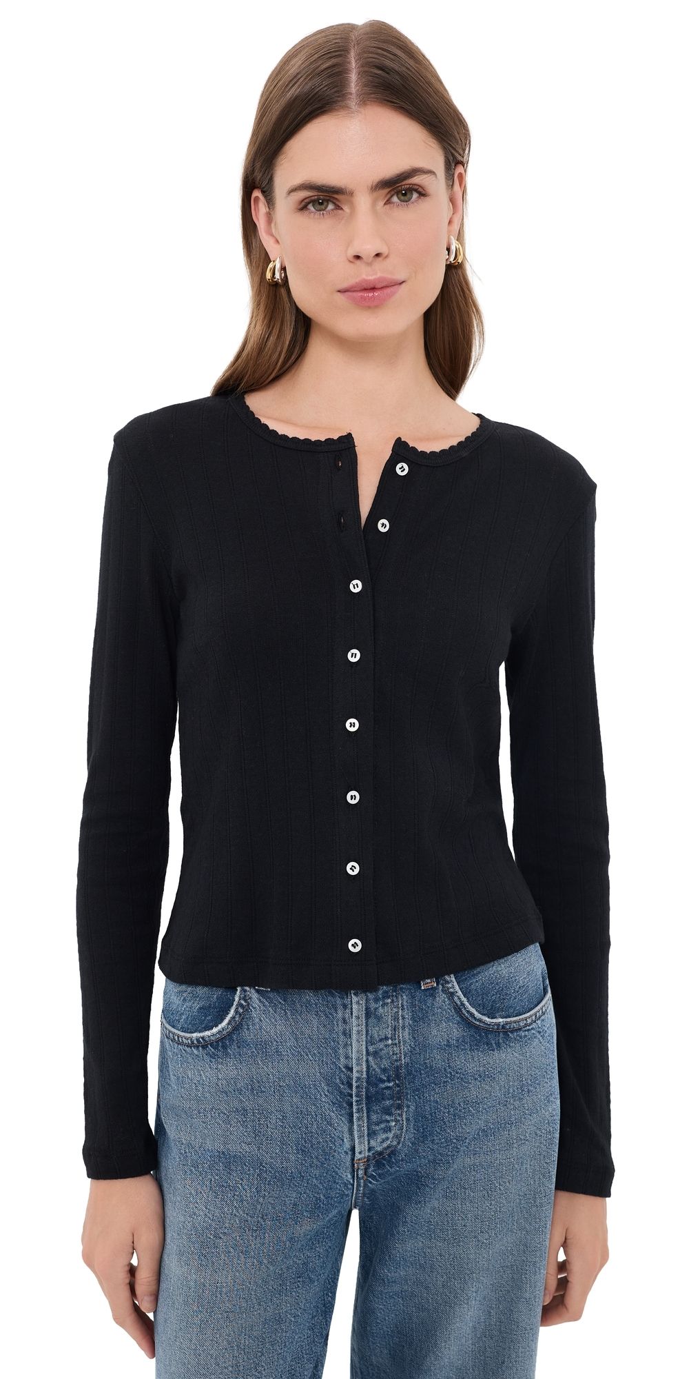 Leset Pointelle Classic Cardigan Black XS