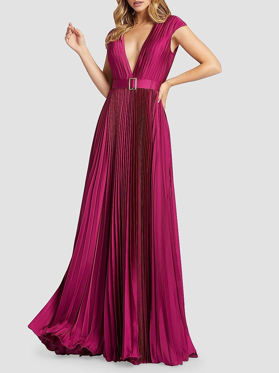 Mac Duggal Women's Ieena Satin Pleated Gown - Midnight - Size 16