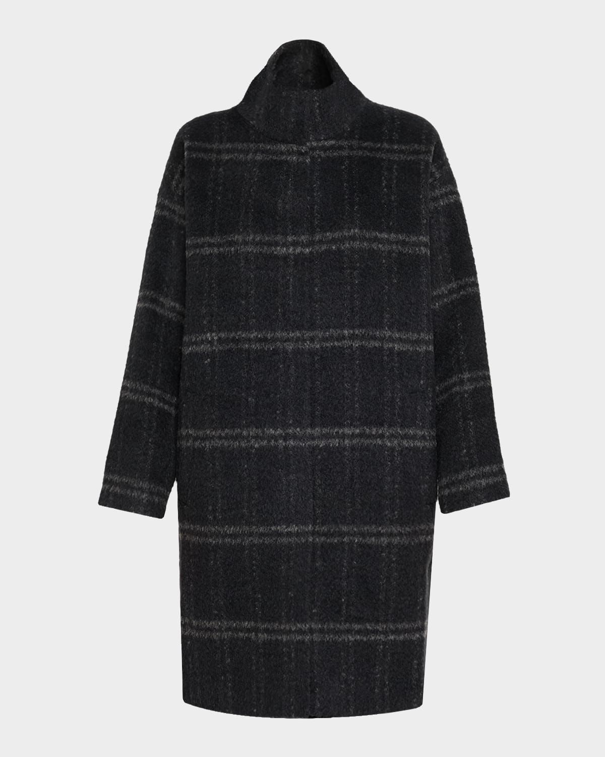 Stand-Collar Windowpane Luxe Alpaca Coat