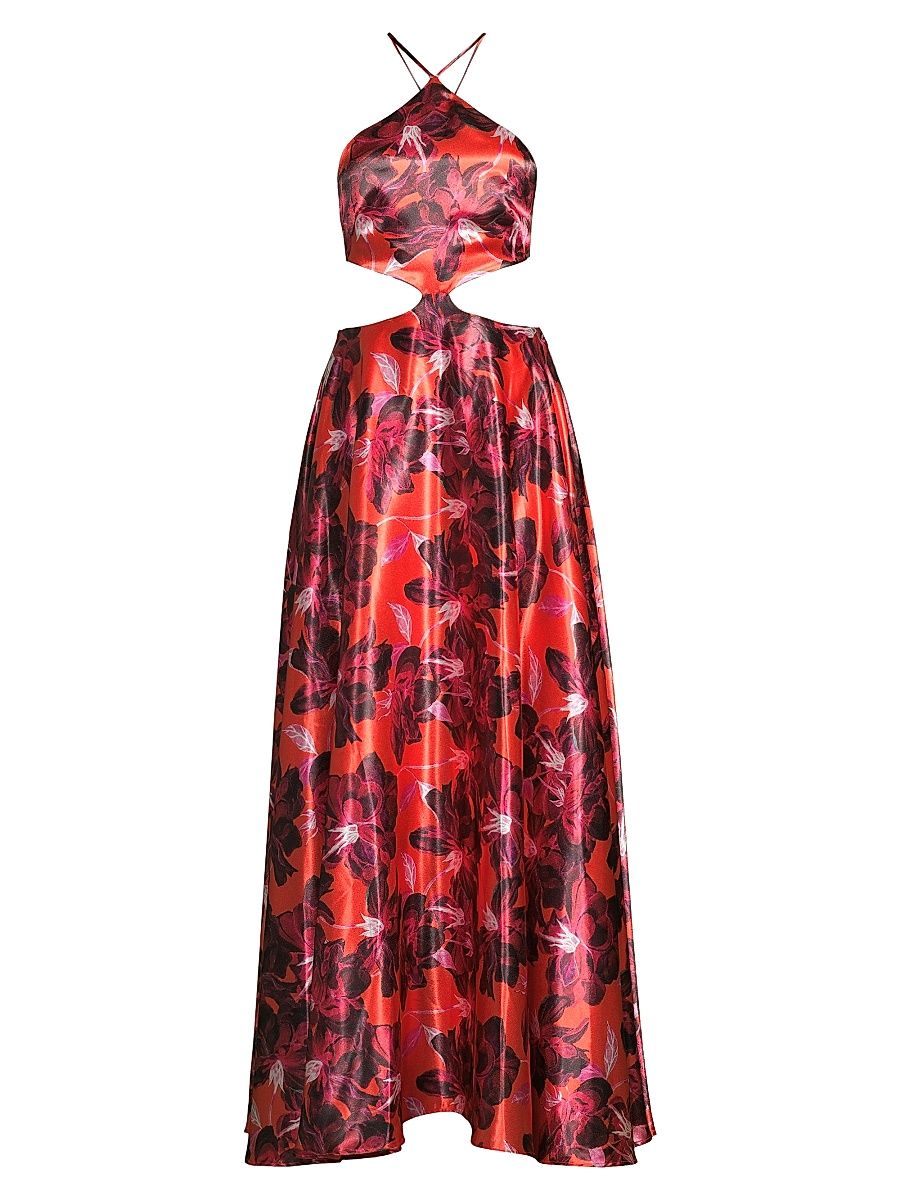 Women's Bella Floral Cut Out Maxi Dress - Red Multi - Size Medium