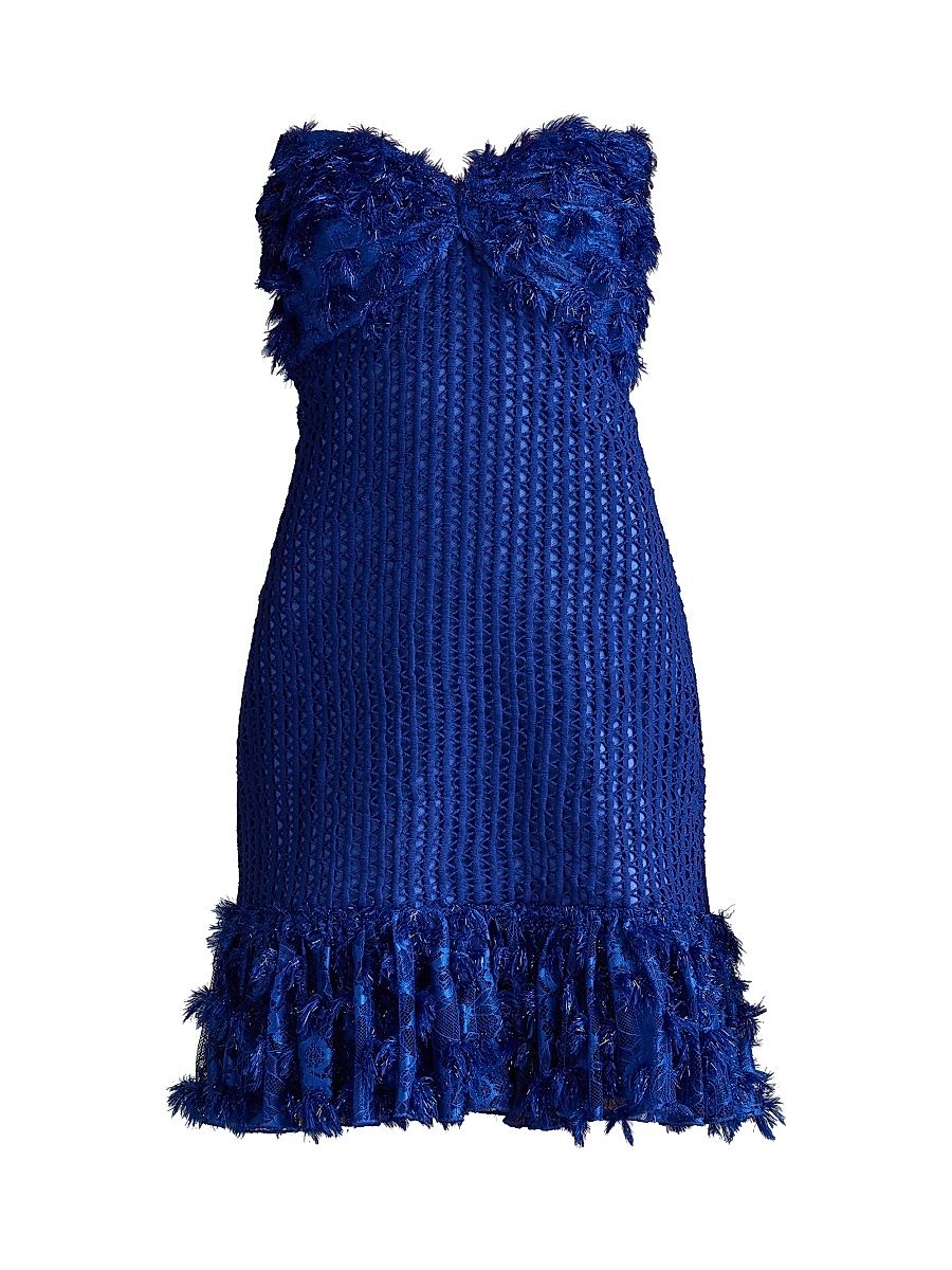 Women's Frayed Strapless Minidress - Neon Blue - Size 8