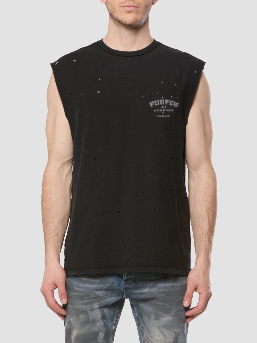 Purple Brand Men's Distressed Jersey Crewneck Tank - Black - Size XXL