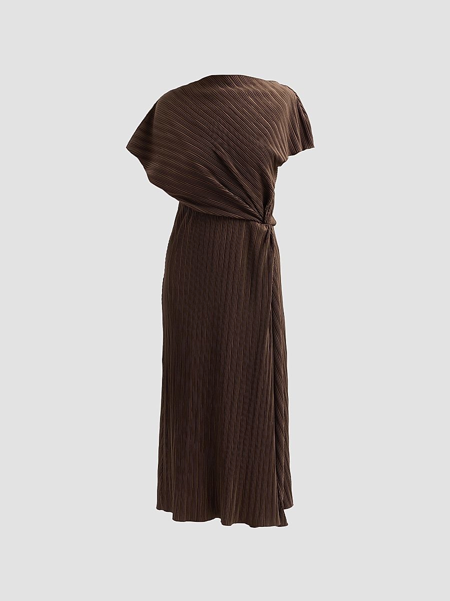 Women's Directional Pleated Twist Midi-Dress - Clove - Size XXS