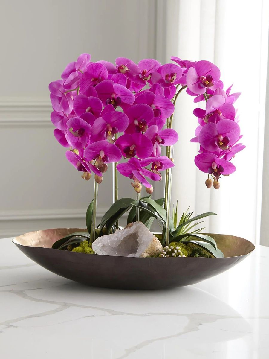 Artificial Orchids & Quartz Arrangement - Pink