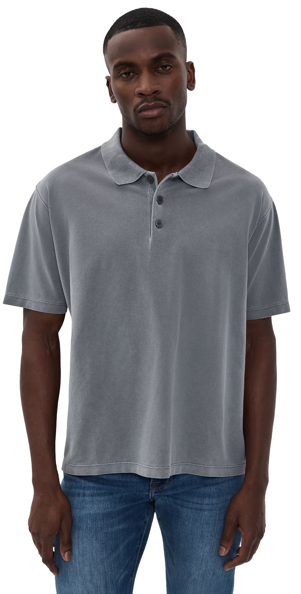 FRAME Washed Light Pique Polo Antique Modern Grey XL