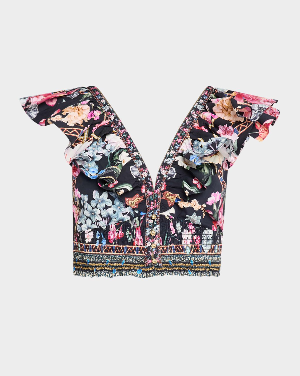 Midnight in Monserrate Deep V Frill Short-Sleeve Top