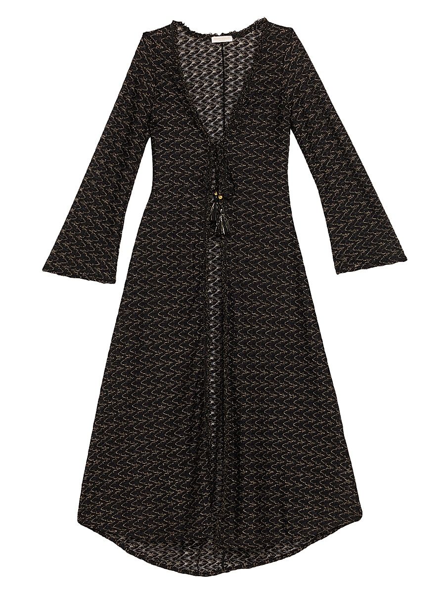 Women's Fatima Metallic Chevron Caftan - Black Gold Zig Zag - Size Large