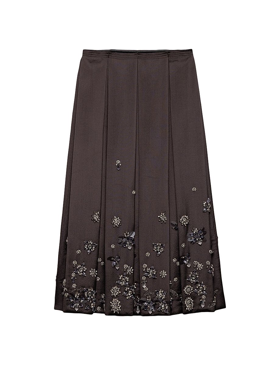 Women's Embroidered Silk and Wool Skirt - Grey - Size 8