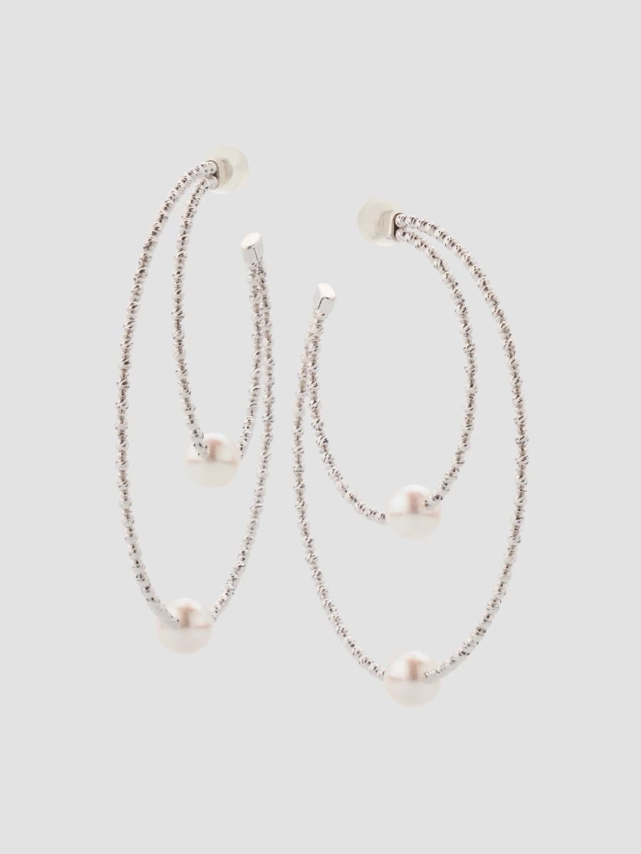 Women's 18K Gold & Akoya Pearl Double-Hoop Earrings - White Gold