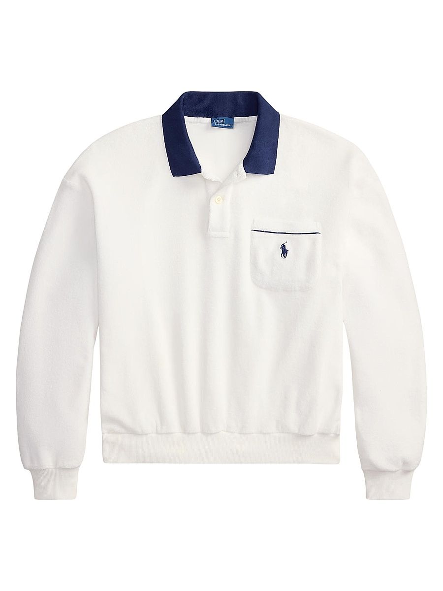 Women's Logo Terry Cotton-Blend Long-Sleeve Polo Shirt - White - Size XS