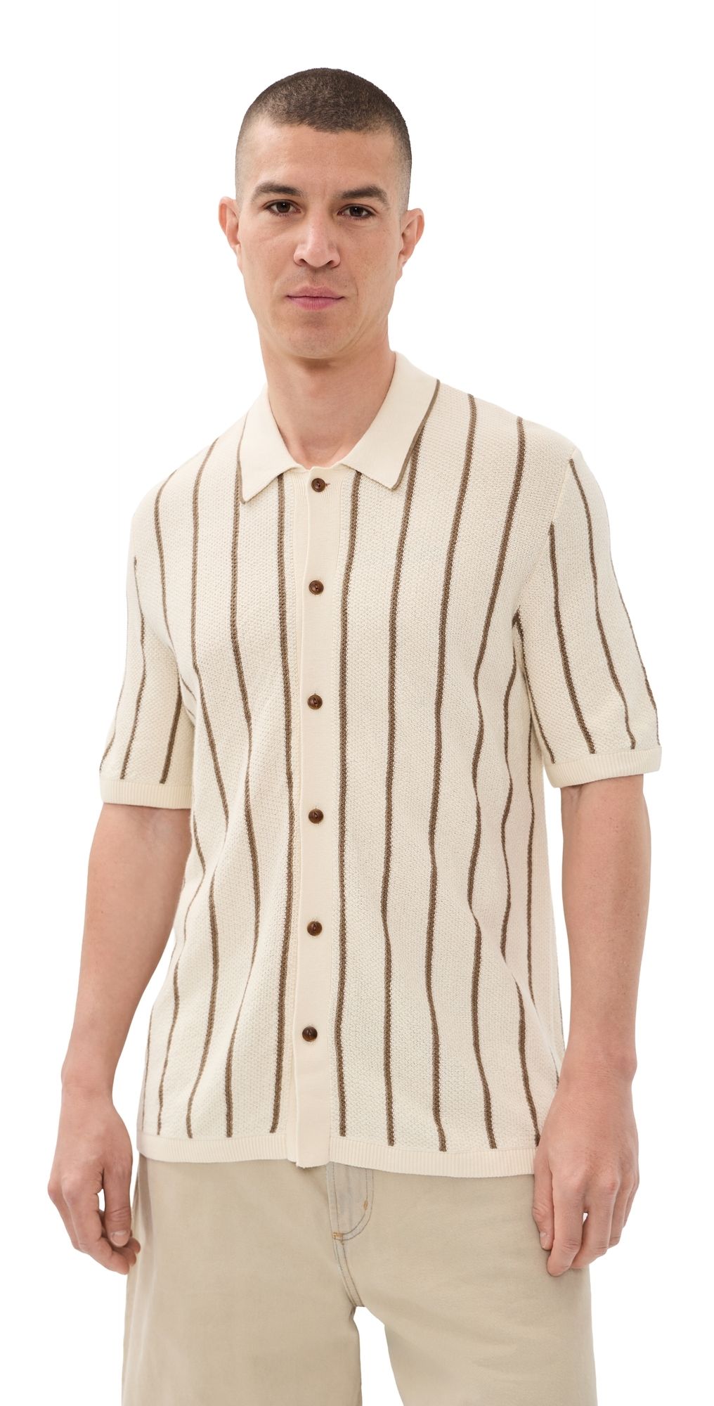 Faherty Sweater Shirt Cream Walnut Stripe XXL