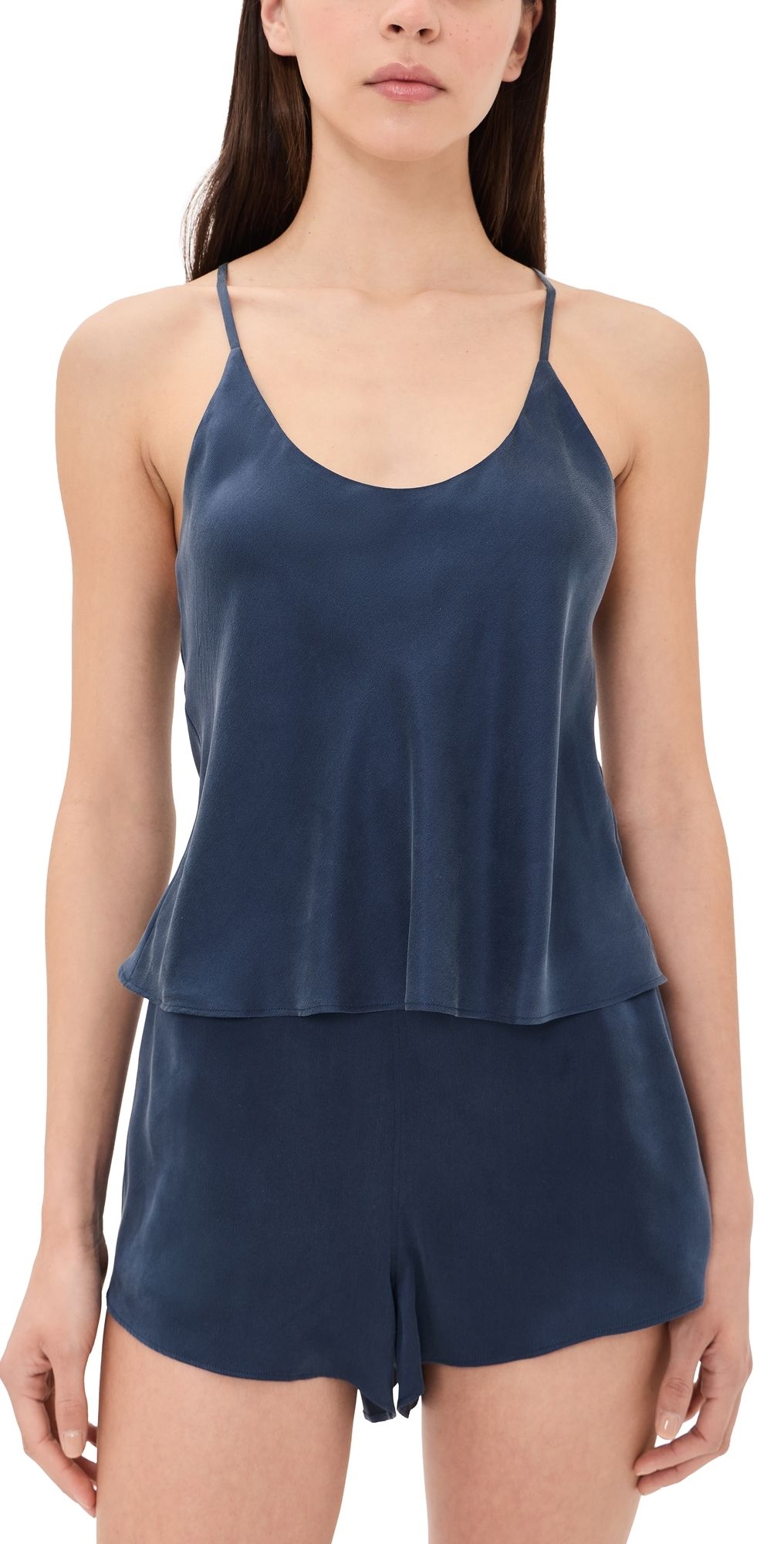 Lunya Washable Silk Bias Cami Short Set Deep Blue S