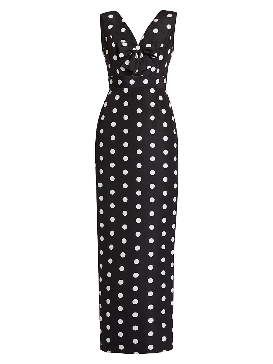Women's Claire Polka Dot Silk Column Gown - Black With White Polka Dot - Size 4