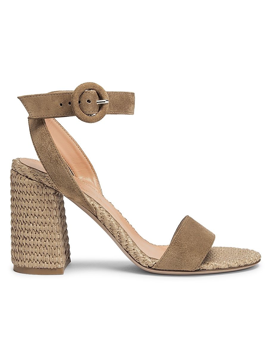 Women's Marbella 85MM Raffia-Trimmed Suede Sandals - Camel Natural - Size 12
