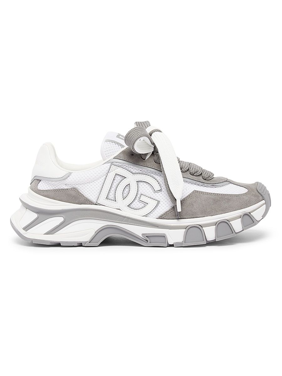 Men's Logo Two-Tone Nylon & Suede Low-Top Sneakers - Bianco Grigio - Size 13