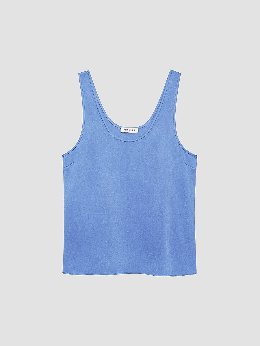 Women's Lea Double-Face Silk Charmeuse Tank - Blue - Size Large