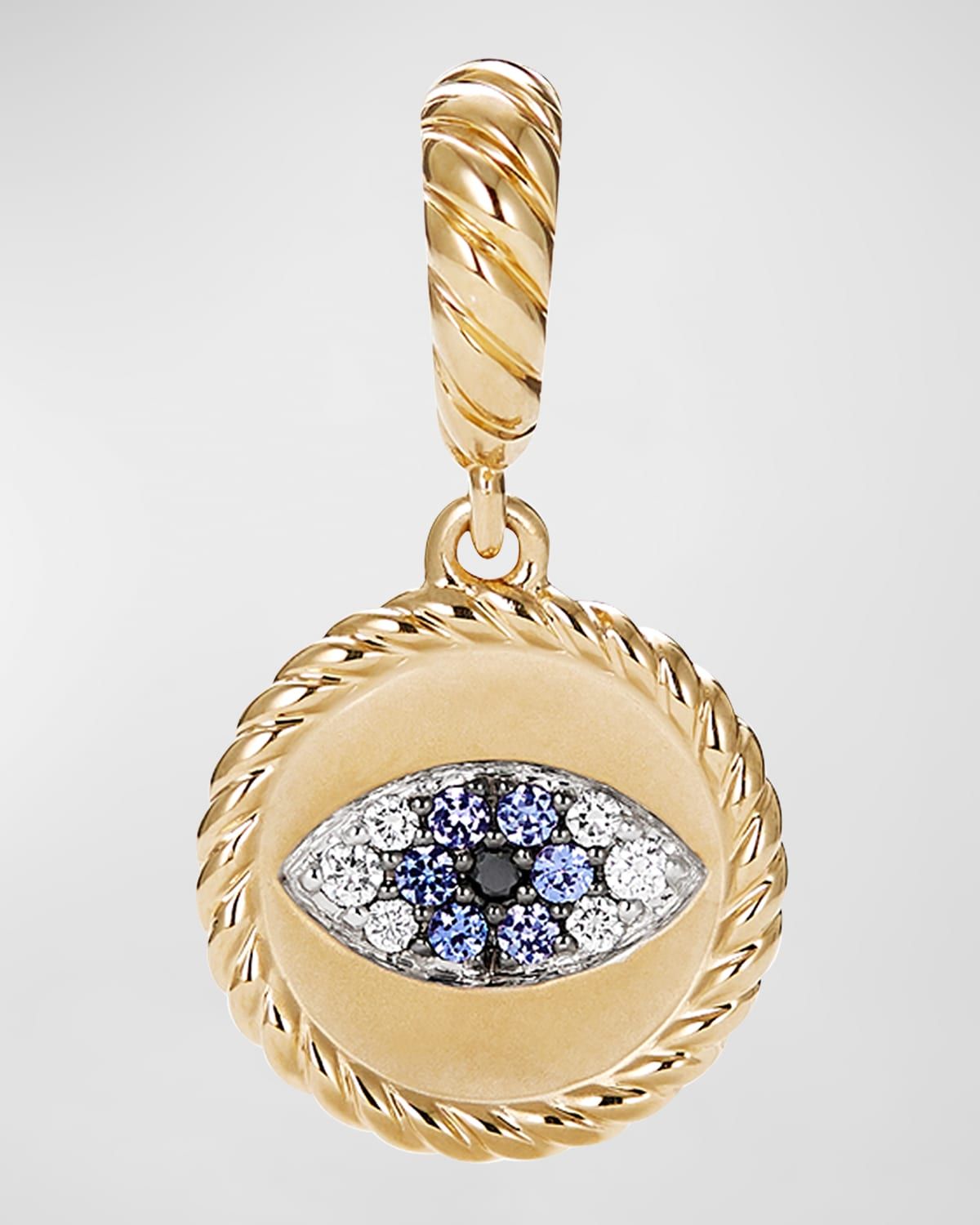 Evil Eye Amulet with Blue Sapphires and Diamonds in 18K Gold, 18.8mm